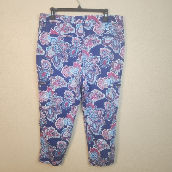 Chico's Purple Blue Paisley Cropped Pants Size 2 (Large) 5774 - Picture 3 of 6